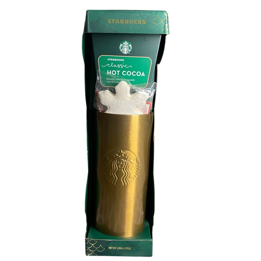 Starbucks Classic 2024 Gift Set Hot Cocoa & Gold Stainless Steel Tumbler NIB